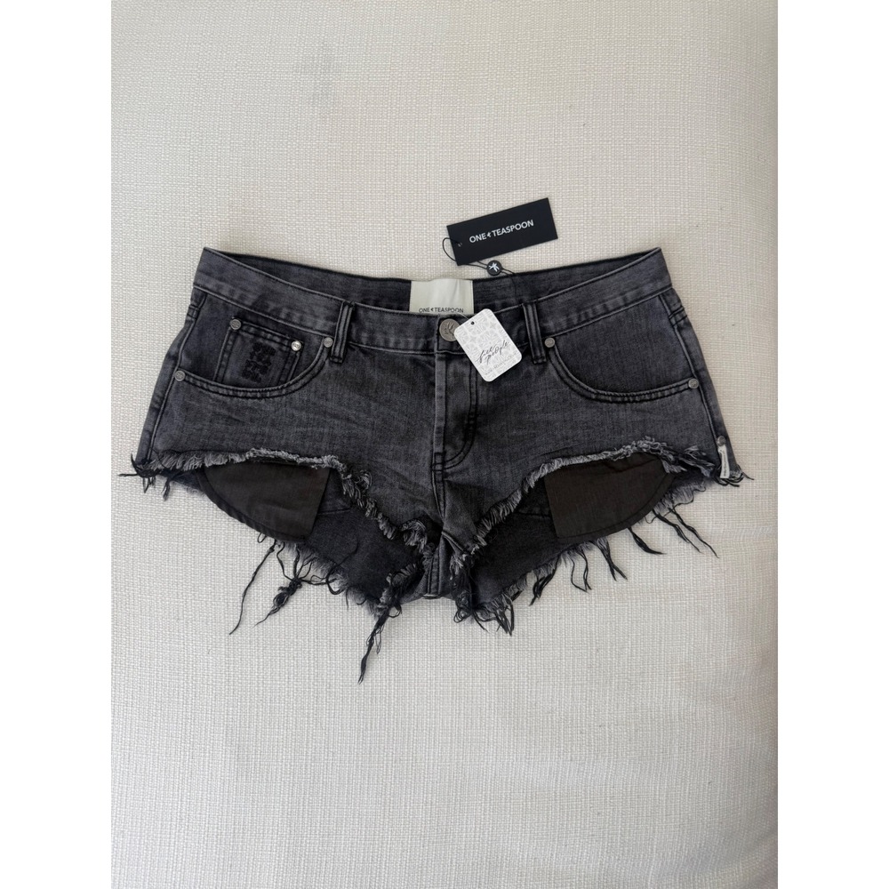 One Teaspoon Bandit Shorts Women 30 Washed Black Frayed Hem NWT